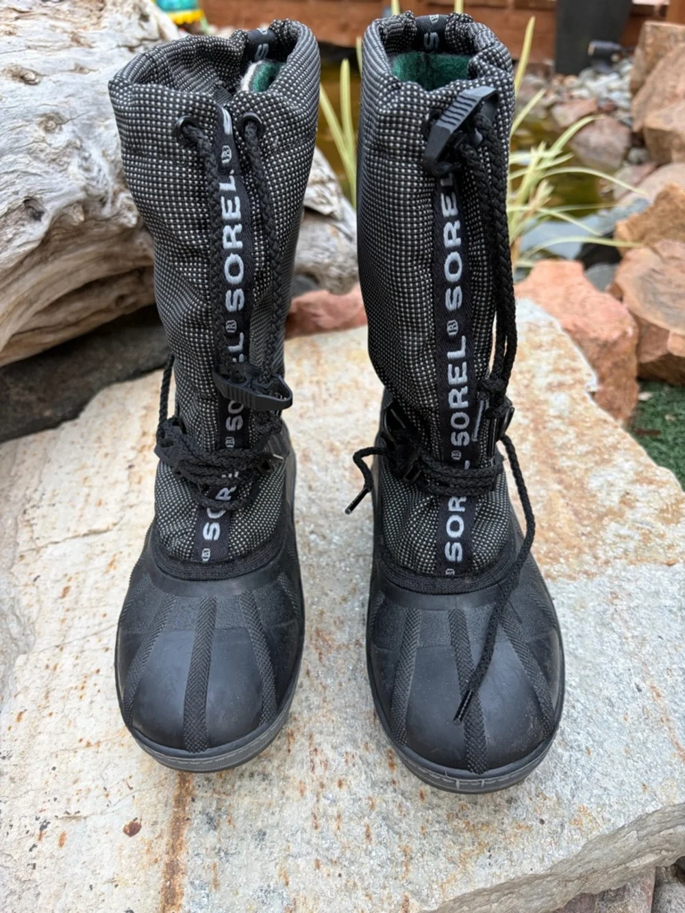 Sorel Lined Winter Snow Boots youth Size 3 Green Liners Lace Front Women's 4.5-5